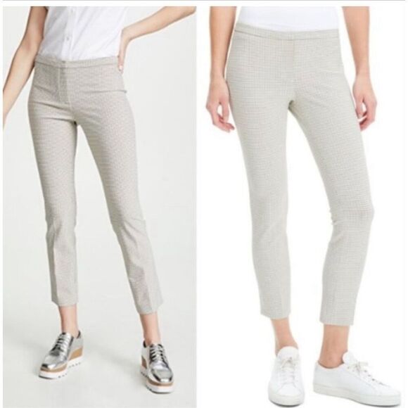Theory White Classic Plaid Cropped Capris Ankle Pants Work Size 4 Tartan Print - Picture 1 of 8